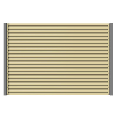 Секция забора жалюзи из ламелей еврожалюзи RAL1014 Бежевый с металлическими столбами анфас