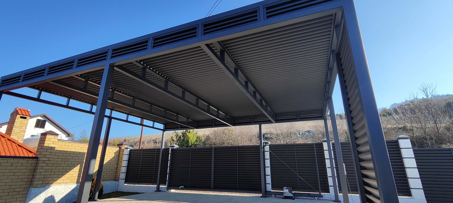 Забор-жалюзи + Пергола из ламелей Еврожалюзи