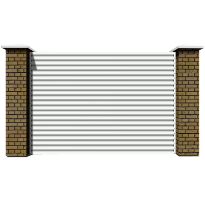 Секция забора жалюзи RAL9003/9003 Белый 2-х сторонняя с кирпичными столбами анфас